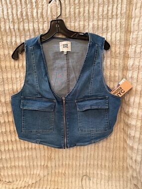 Madden NYC Denim Zip Front Vest - Blue